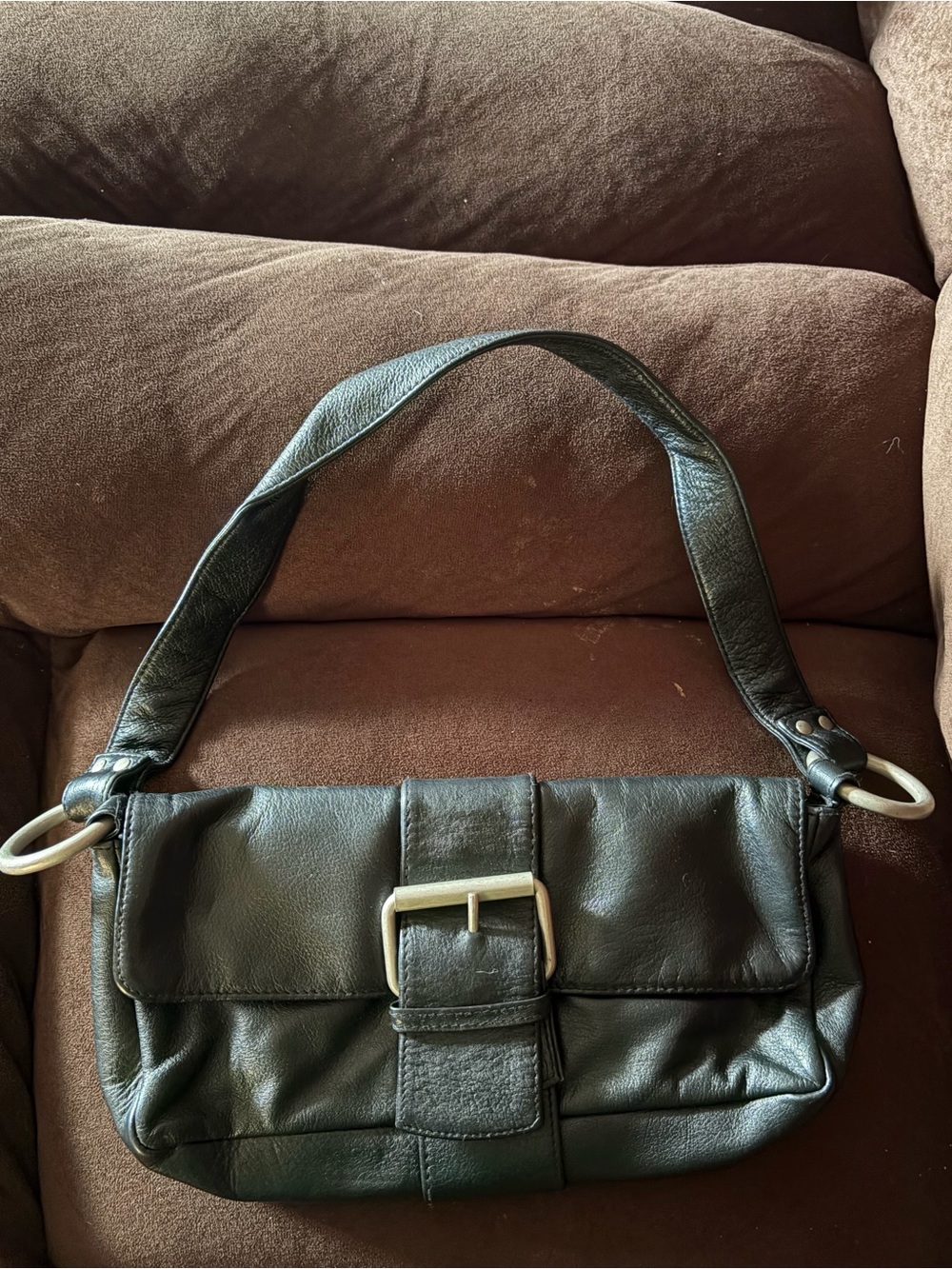 Wilsons Leather Shoulder Bag Buckle Baguette Black Grunge Y2K
